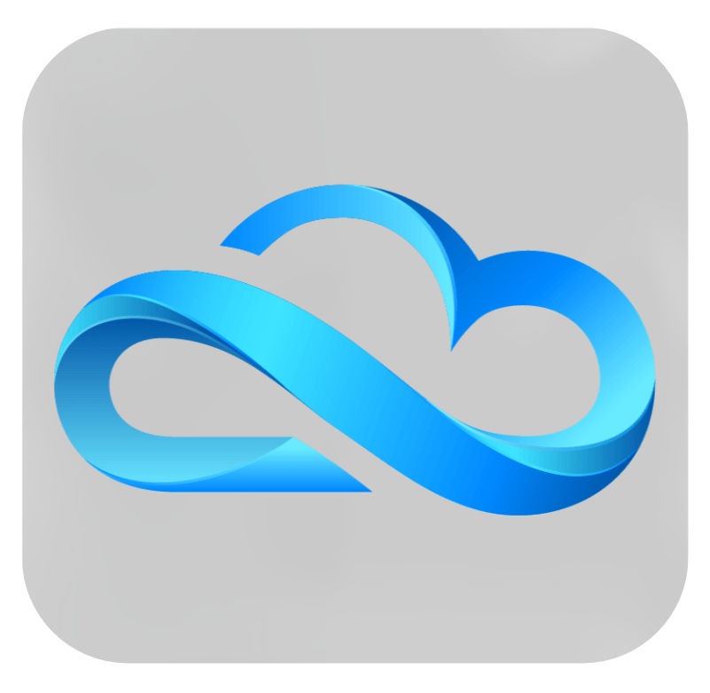 blue cloud icon within a grey square with rounded corners