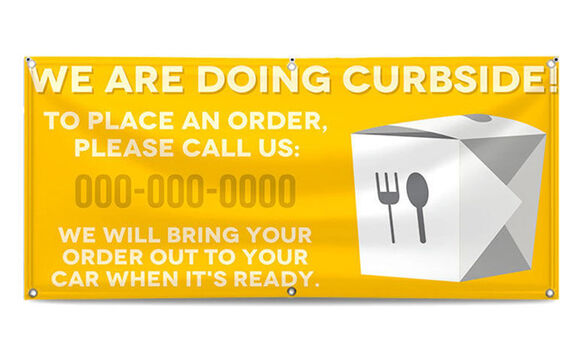 Banner with curbside pickup and drive thru graphic