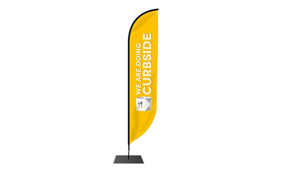 Curbside pickup and drive thru feather flag