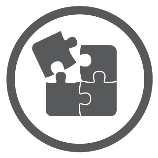 Circle icon of 4-piece puzzel conveying